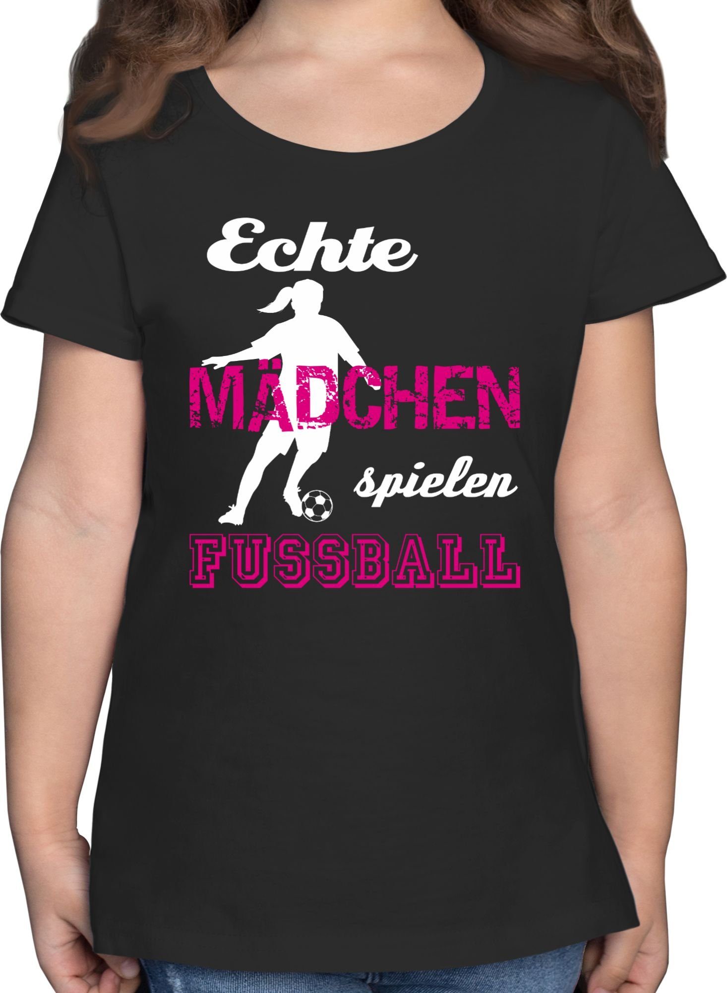 Shirtracer T-Shirt Echte Mädchen spielen Fußball Kinder Sport Kleidung 1 Schwarz