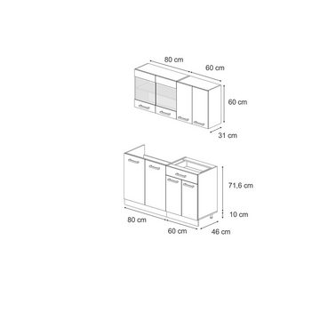 Livinity® Küchenzeile R-Line, Anthrazit Landhaus/Weiß, 140 cm, AP Anthrazit