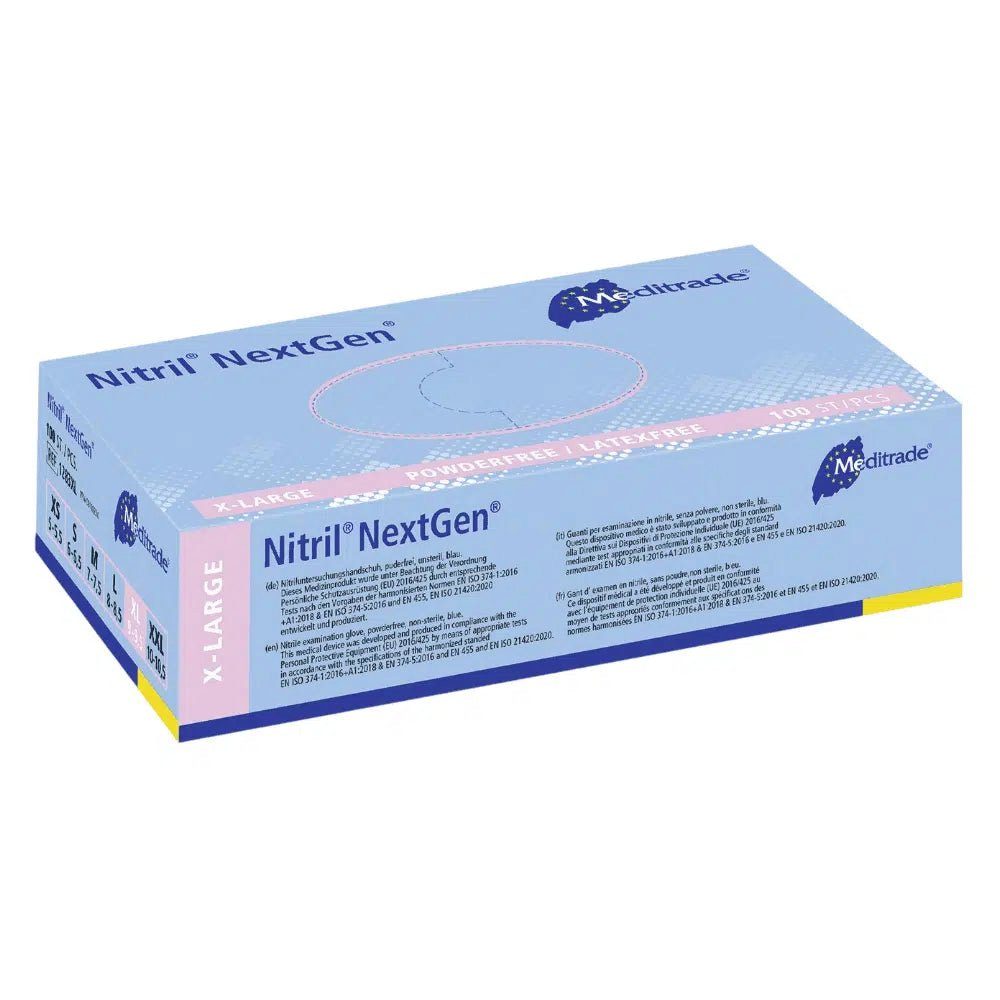 MediTrade Nitril-Handschuhe Meditrade Nitril Handschuhe NextGen® EN 455, puderfrei, blau, 100 Stk.