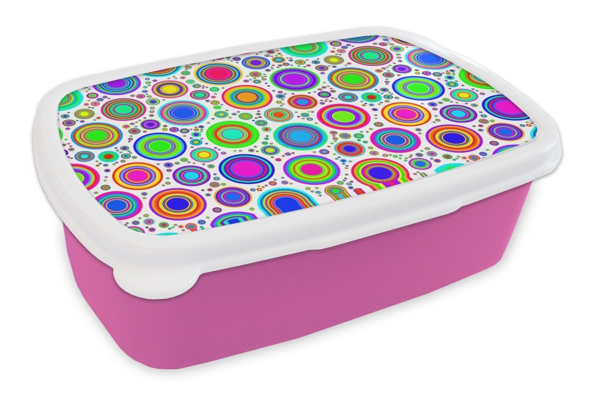 MuchoWow Lunchbox Muster - Punkte - Kreis, Kunststoff, (2-tlg), Brotbox für Erwachsene, Brotdose Kinder, Snackbox, Mädchen, Kunststoff rosa