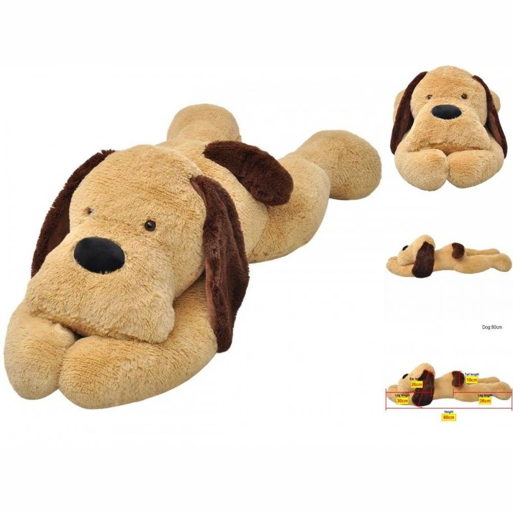 vidaXL Kuscheltier Hund liegend Plüschhund Stofftier Plüschtier Kuscheltier Braun 80 cm