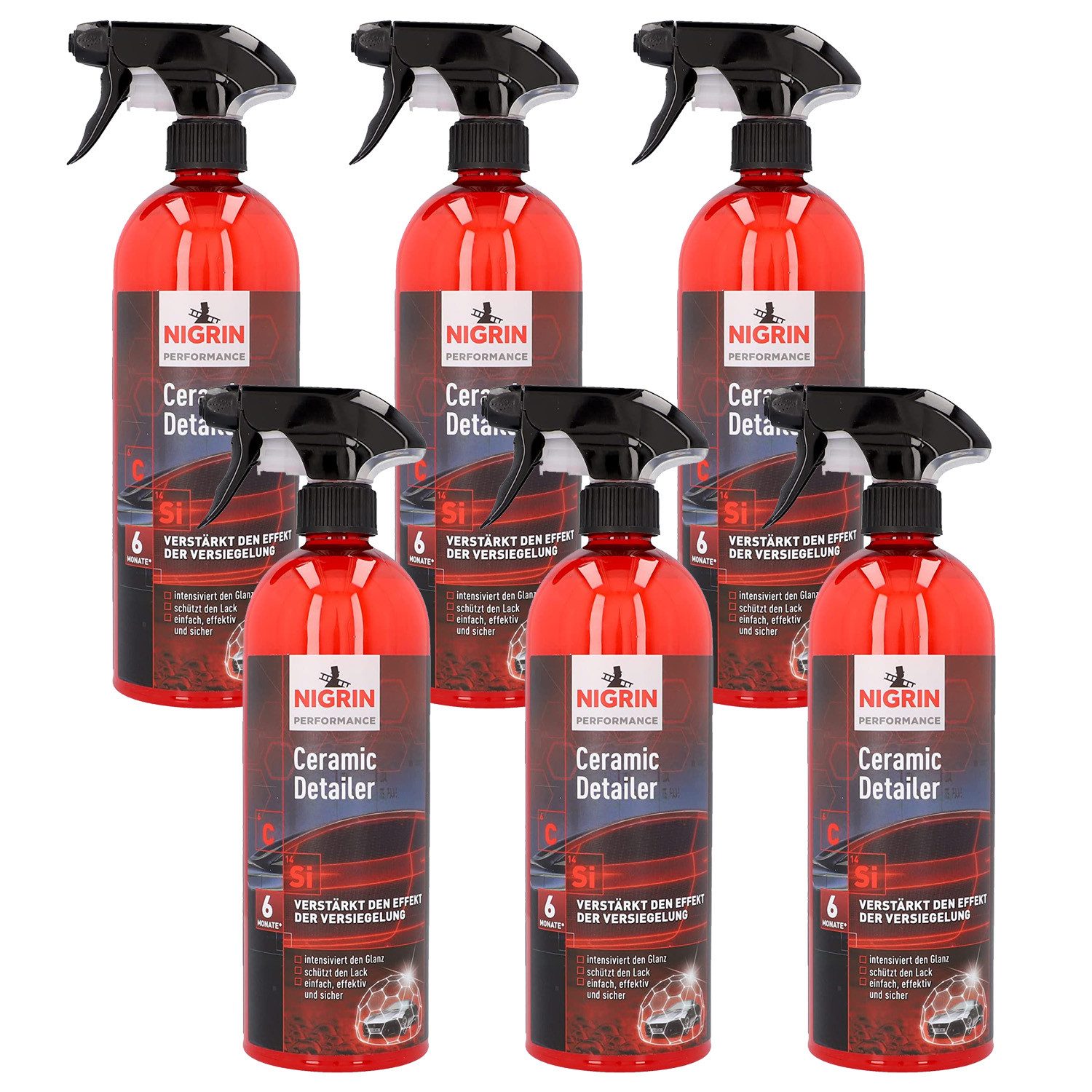 NIGRIN Ceramic Detailer Spray 6x750ml Lack-Pflege Keramik Lackschutz (6 St., 6x Performance Ceramic Detailer 750ml), Versiegelung Lack-Glanz Detailer Abperleffekt Schutzwirkung Lackglanz