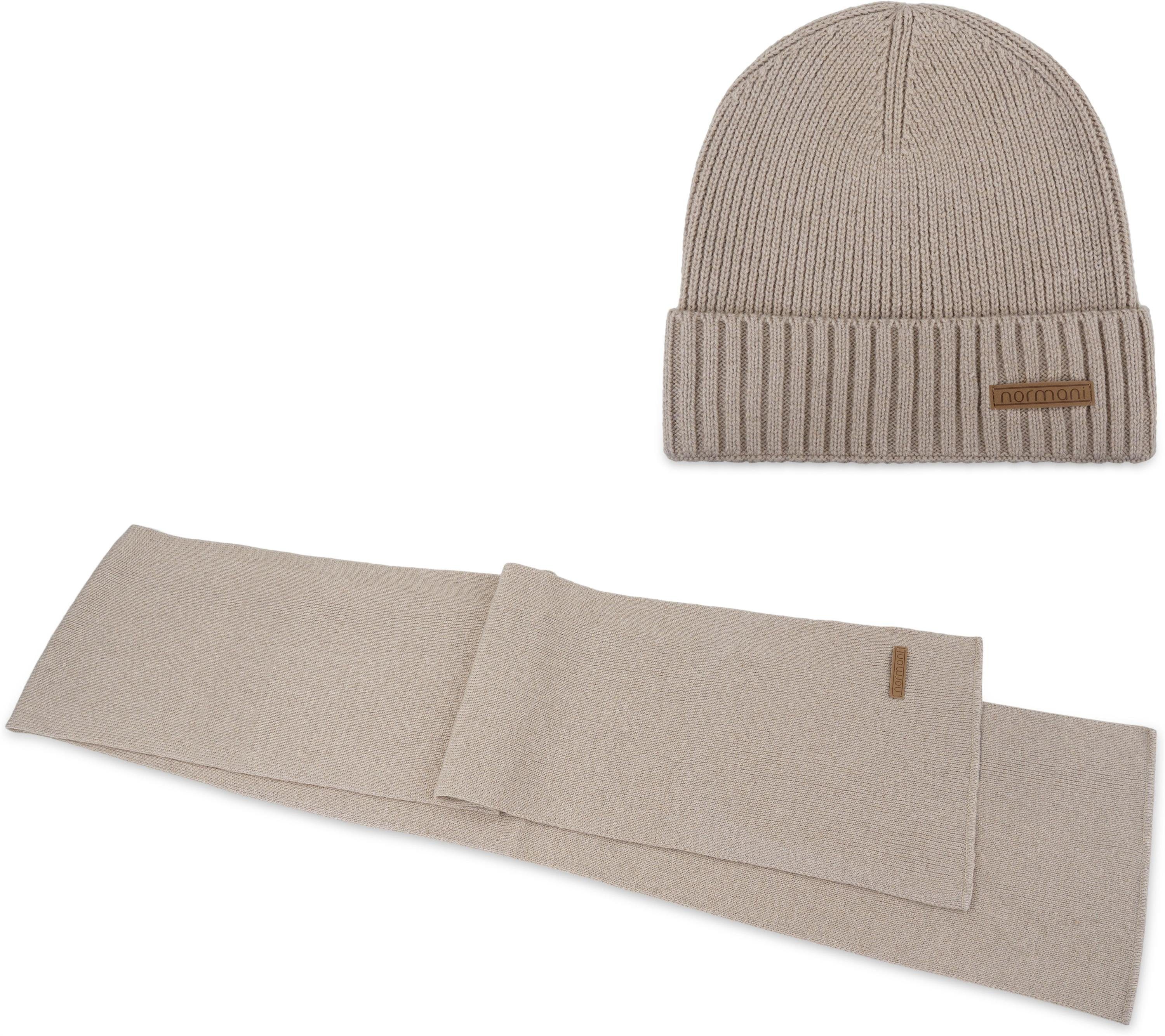 normani Strickmütze Winterset aus Merinowolle Schal und Mütze glatt