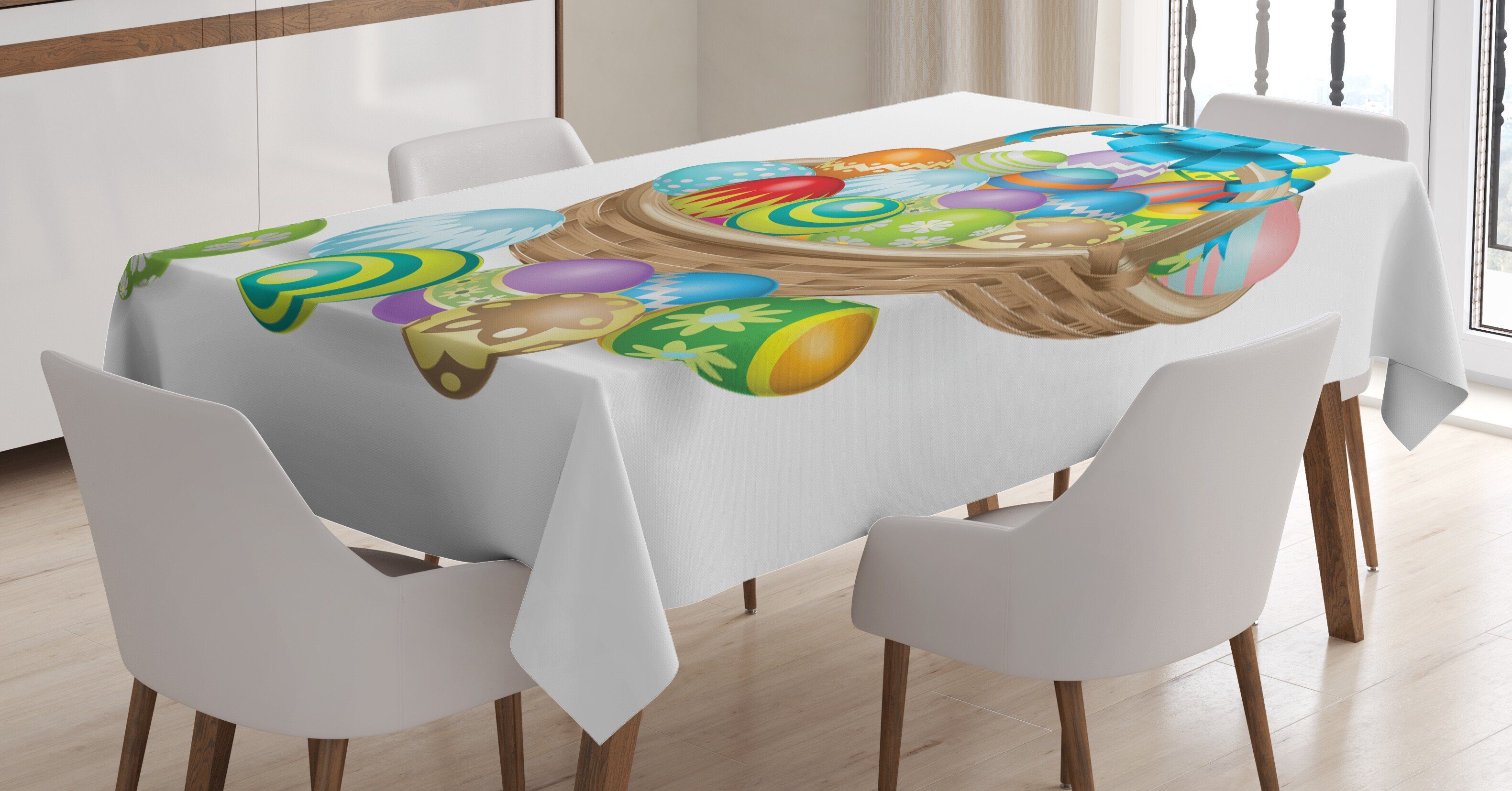 Abakuhaus Tischdecke Farbfest Waschbar Für den Außen Bereich geeignet Klare Farben, Ostern Korb mit bunten Eiern