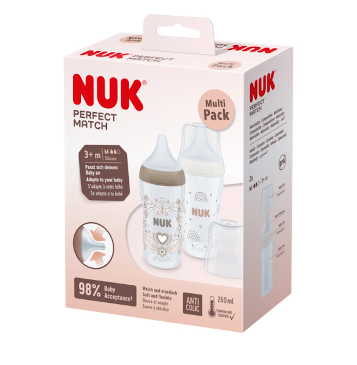 Babyflasche NUK Perfect Match Twin Set, Ab 3 Monate, Medium
