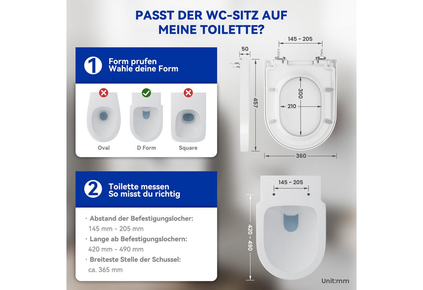 Thumbnail - DERW MAX WC-Sitz mit Absenkautomatik & Schnellverschluss, Toilettensitz und Toilettendeckel in einem, Tragfähigkeit bis ...