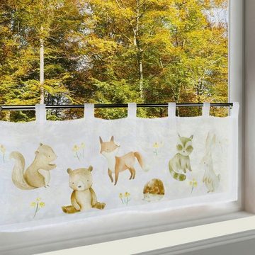 Scheibengardine Waldtiere, Delindo Lifestyle, Schlaufen (1 St), transparent, Bistrogardine mit Schlaufen, für das Kinderzimmer, Mädchen, 45x120 cm