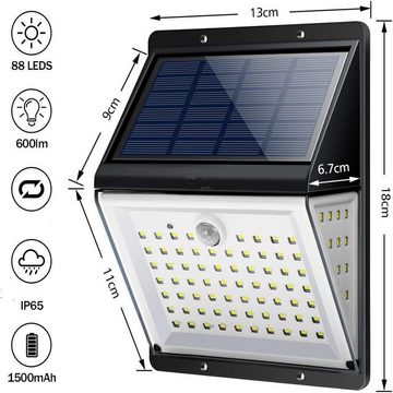 Coisini LED Außen-Wandleuchte Solarlampen 88LEDs mit Bewegungssensor, LED fest integriert, LED fest integriert