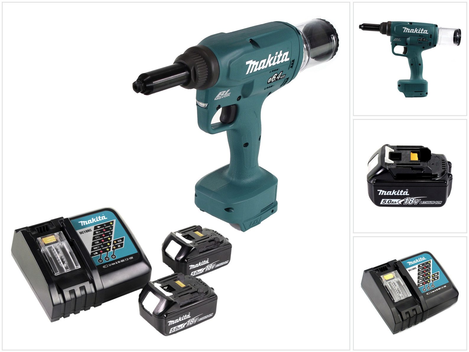 Makita Blindnietzange DRV 250 RT Akku Blindnietsetzgerät 18V 20kN Brushless + 2x Akku 5,0Ah
