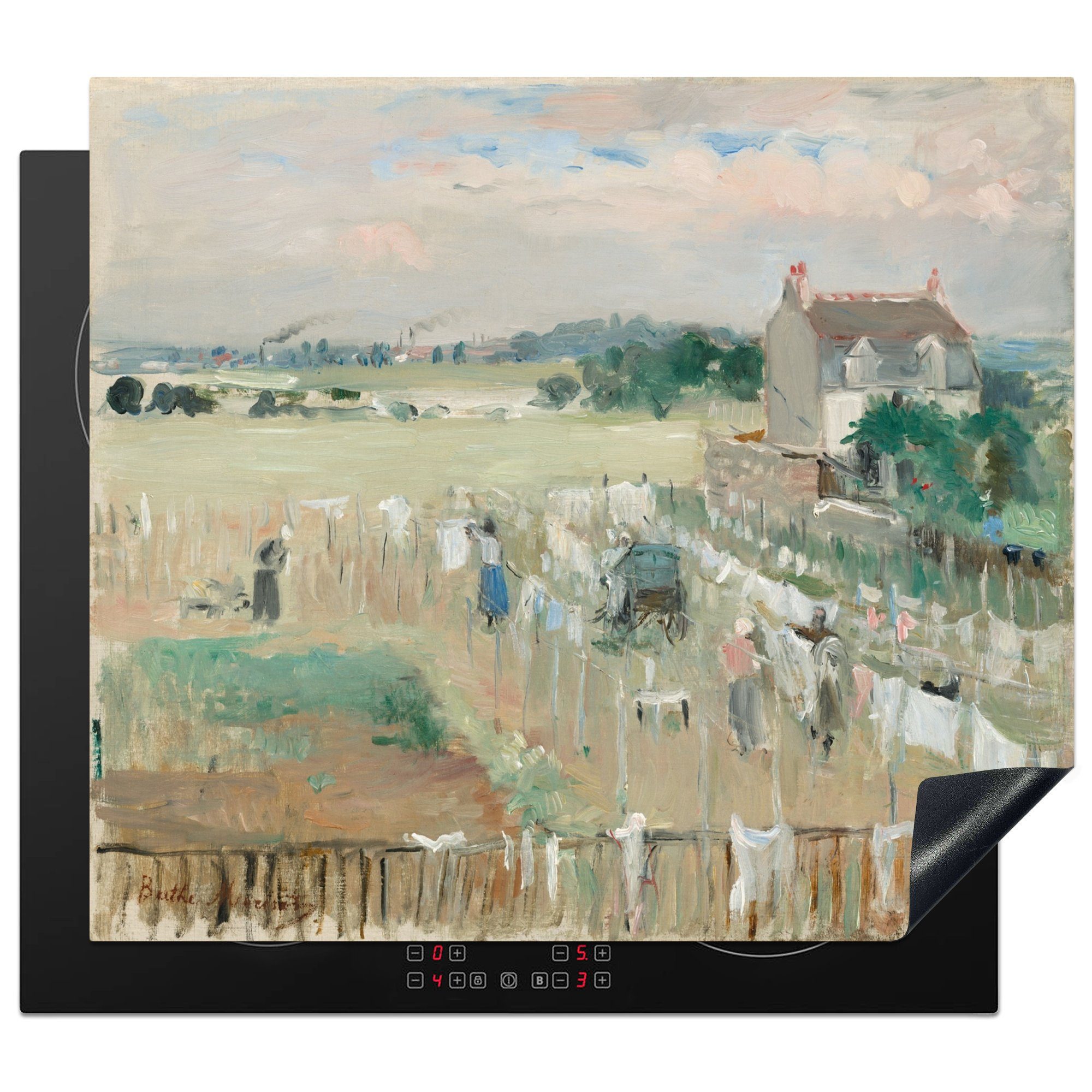 Herdblende-/Abdeckplatte Vinyl, Ceranfeldabdeckung Berthe Gemälde Arbeitsfläche MuchoWow - 60x52 tlg), nutzbar, von Mobile (1 Morisot, cm, Wäsche