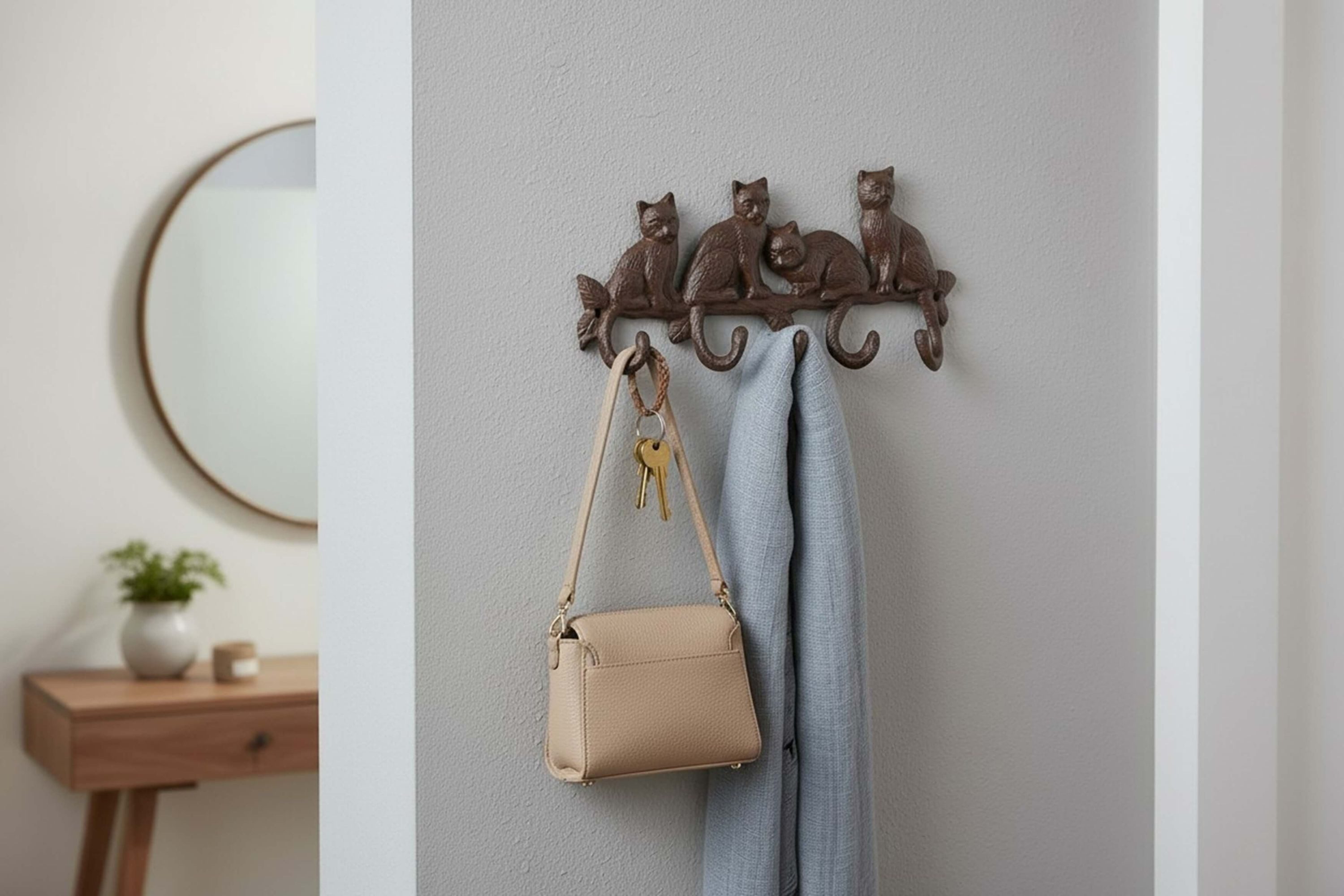 Dekowunder Garderobenhalter Garderobenhaken Katzenschwanz aus Gusseisen im Landhausstil braun