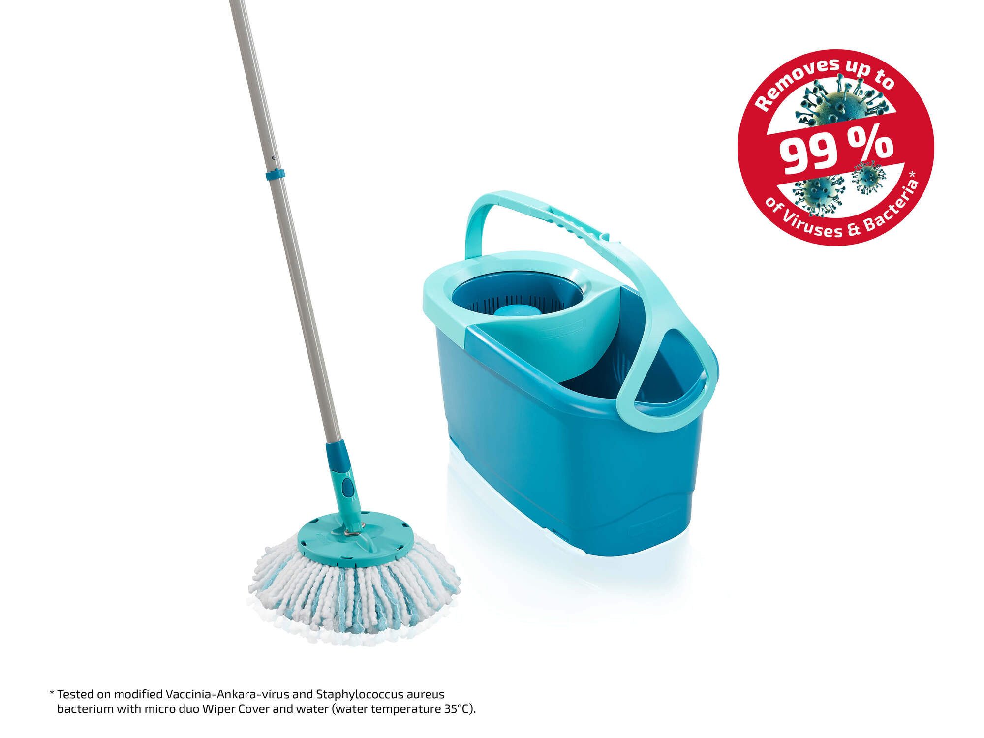 Leifheit Bodenwischer-Set Set CLEAN TWIST Disc Mop Ergo, (4-St), Drill-Stiel-Mechanik, 360° Kardangelenk, längenverstellbar (109-140cm)
