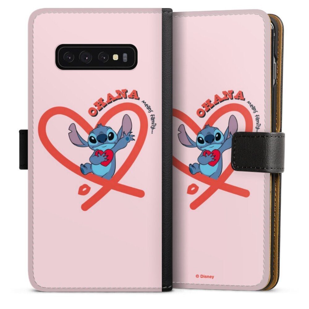 DeinDesign Handyhülle Stitch Ohana Pink Heart, Samsung Galaxy S10 Plus Hülle Handy Flip Case Wallet Cover