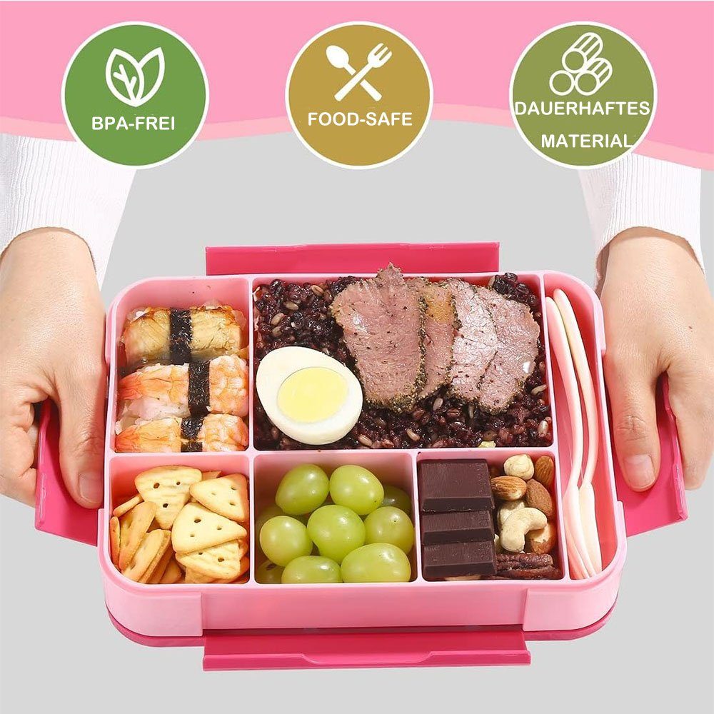 NUODWELL Lunchbox Auslaufsichere Brotdose mit für rosa Kindersnacks Fach