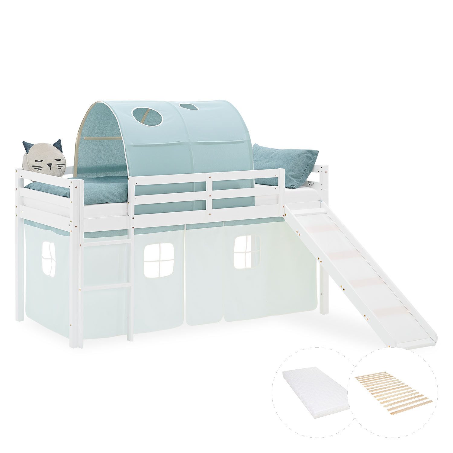 Homestyle4u Hochbett 90x200 Stockbett Vorhang Kinderbett günstig online kaufen