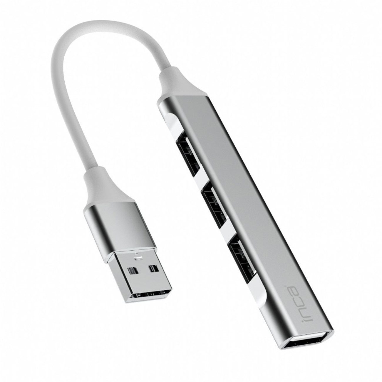 INCA IUSB-4TUX USB-Adapter USB-A Stecker zu USB-A Buchse, 4-Port USB-Hub mit Aluminiumgehäuse und 5 Gbit/s Übertragung