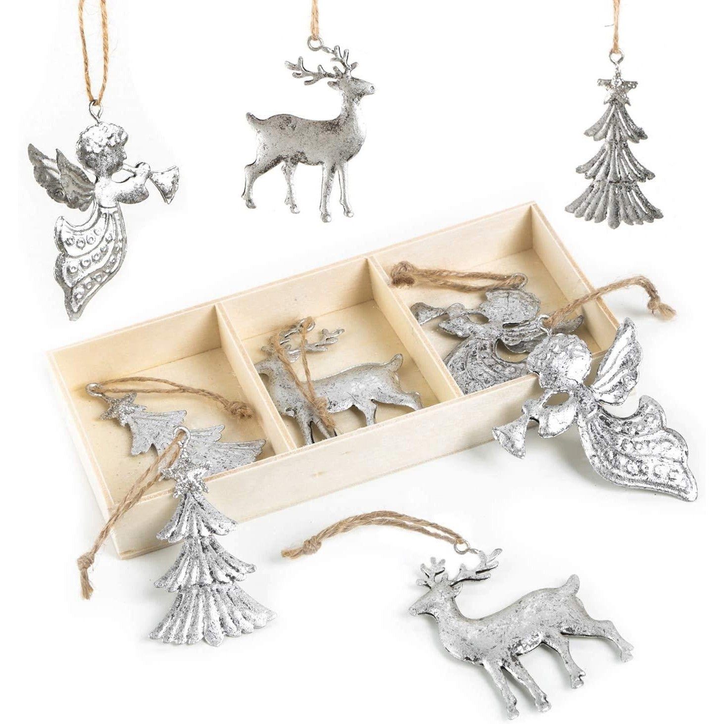 Logbuch-Verlag Dekofigur 9 silberfarbene Weihnachtsanhänger Baum, Hirsch un günstig online kaufen