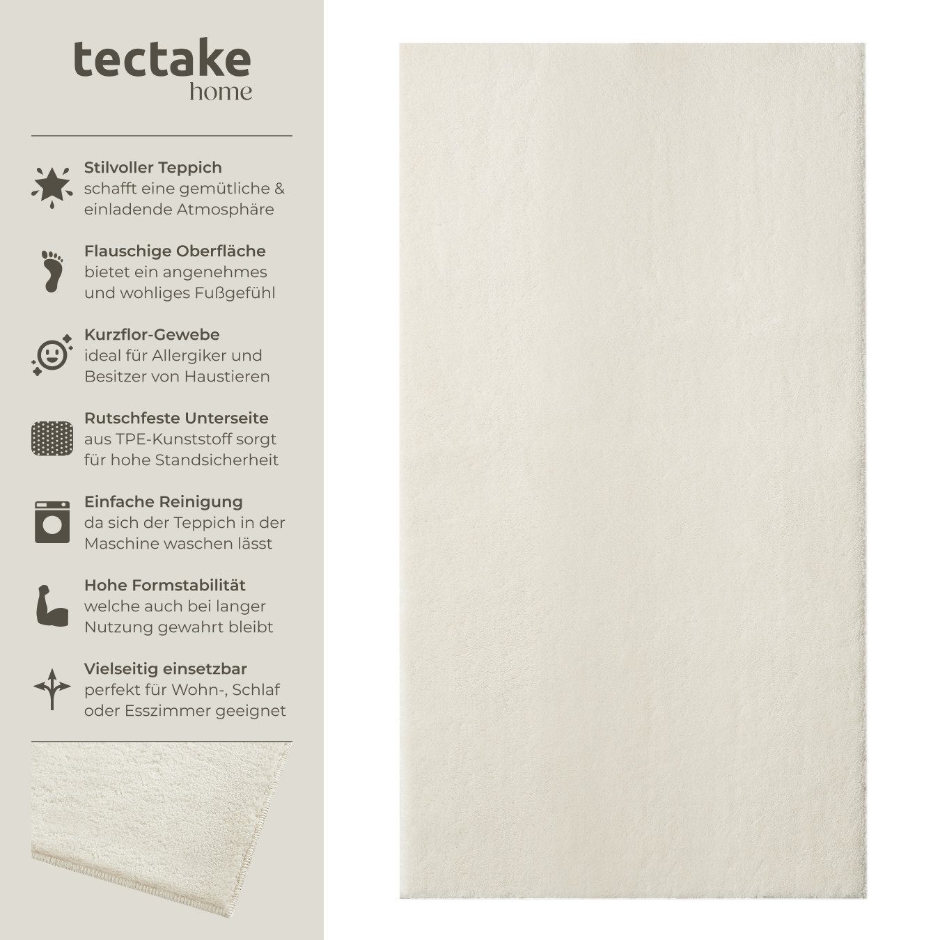 tectake Teppich Kurzflorteppich mit flauschiger Oberfläche, allergikerfreun günstig online kaufen