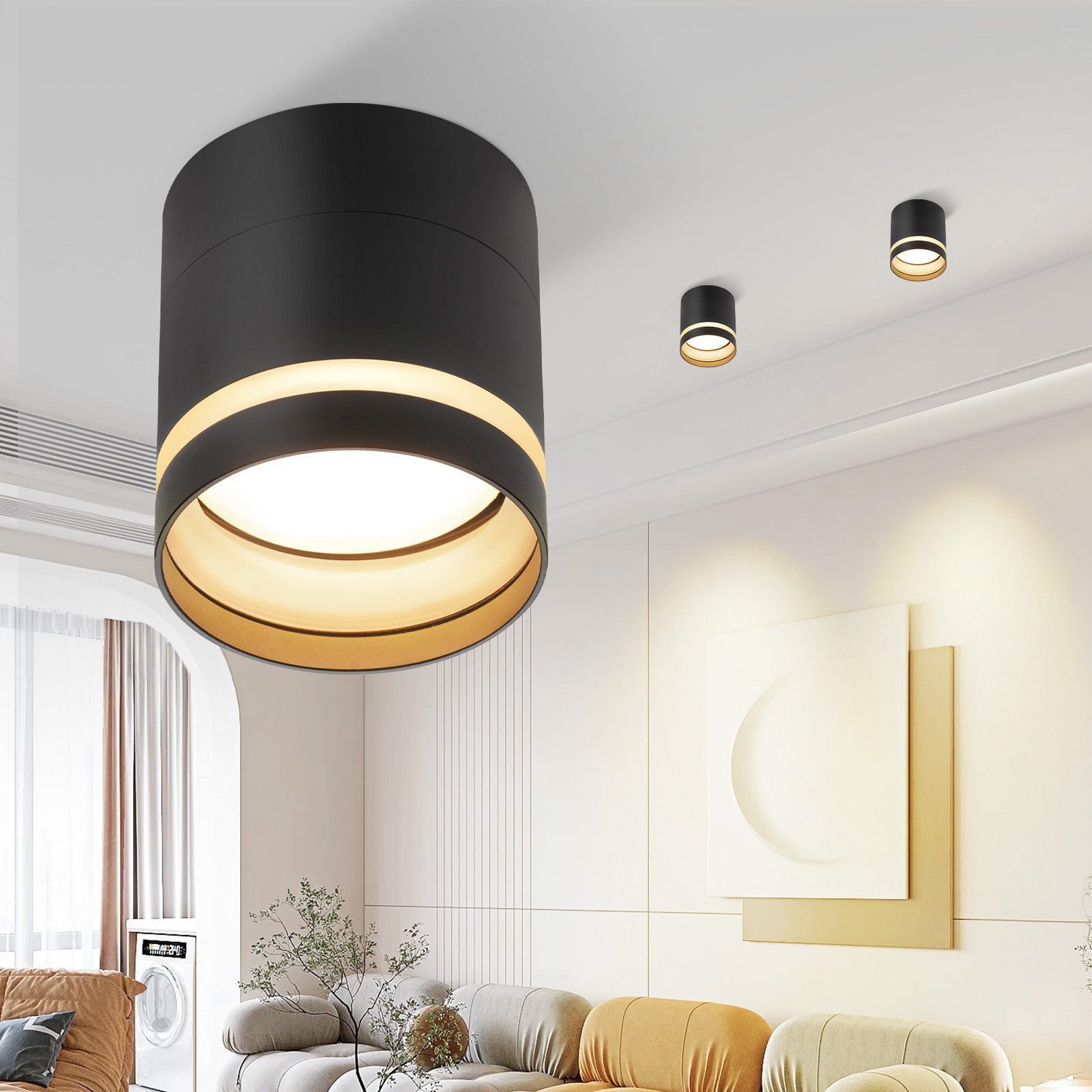 Nettlife LED Aufbaustrahler Schwarz/Weiß Rund Deckenstrahler 5W Spot Aufbauleuchte Klein Acryl, LED fest integriert, Warmweiß, GX53 Warmweiß Flach Aufputz Strah – Bild 5 von 5