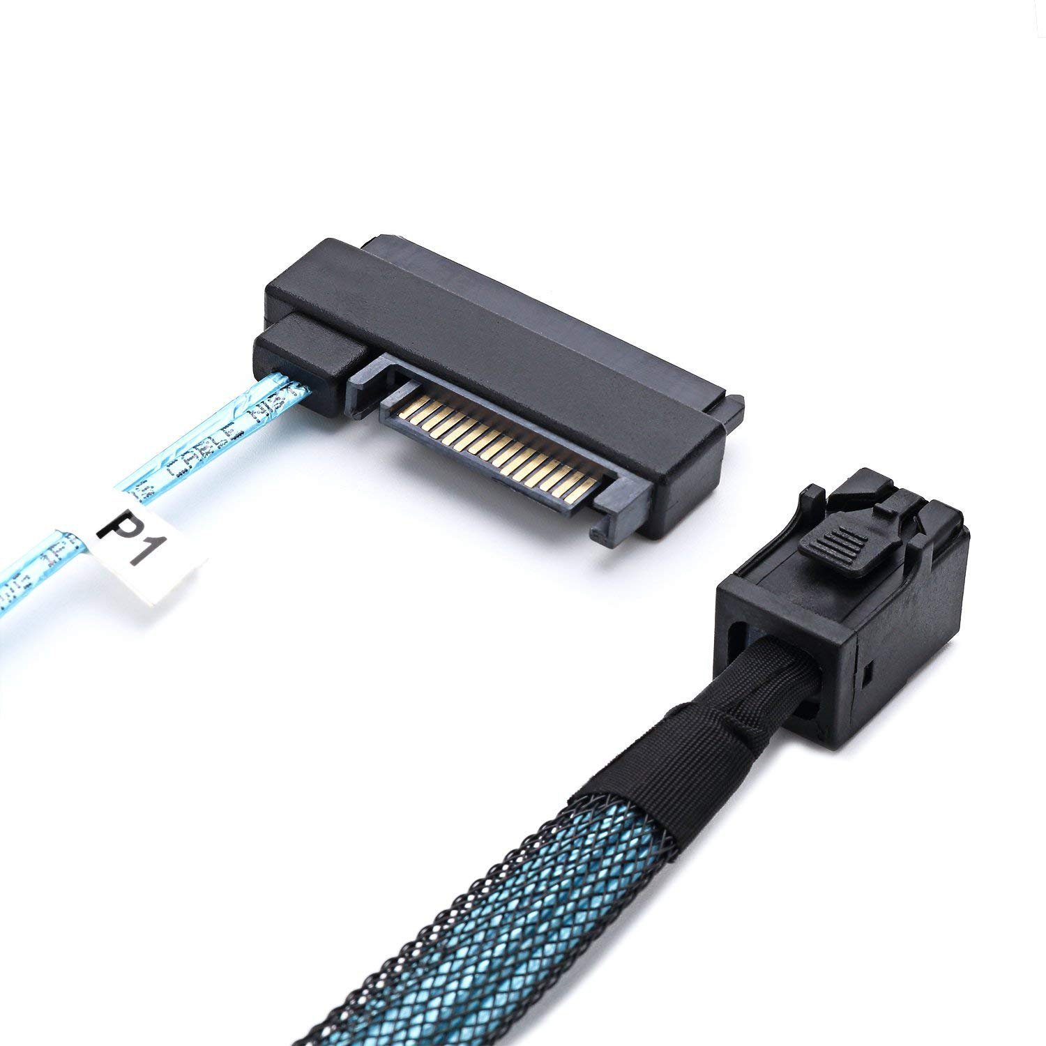 Bolwins P82C Mini SAS SFF-8643 zu 4x 29p SFF-8482 + 4x SATA 15p Splitter Kabel Computer-Kabel, Mini SAS SFF-8643 Stecker, 4× SAS 29-Pin SFF-8482 + 4× SATA 15P (100 cm), Kupferkern, Plug & Play, unterstützt Hot-Swap