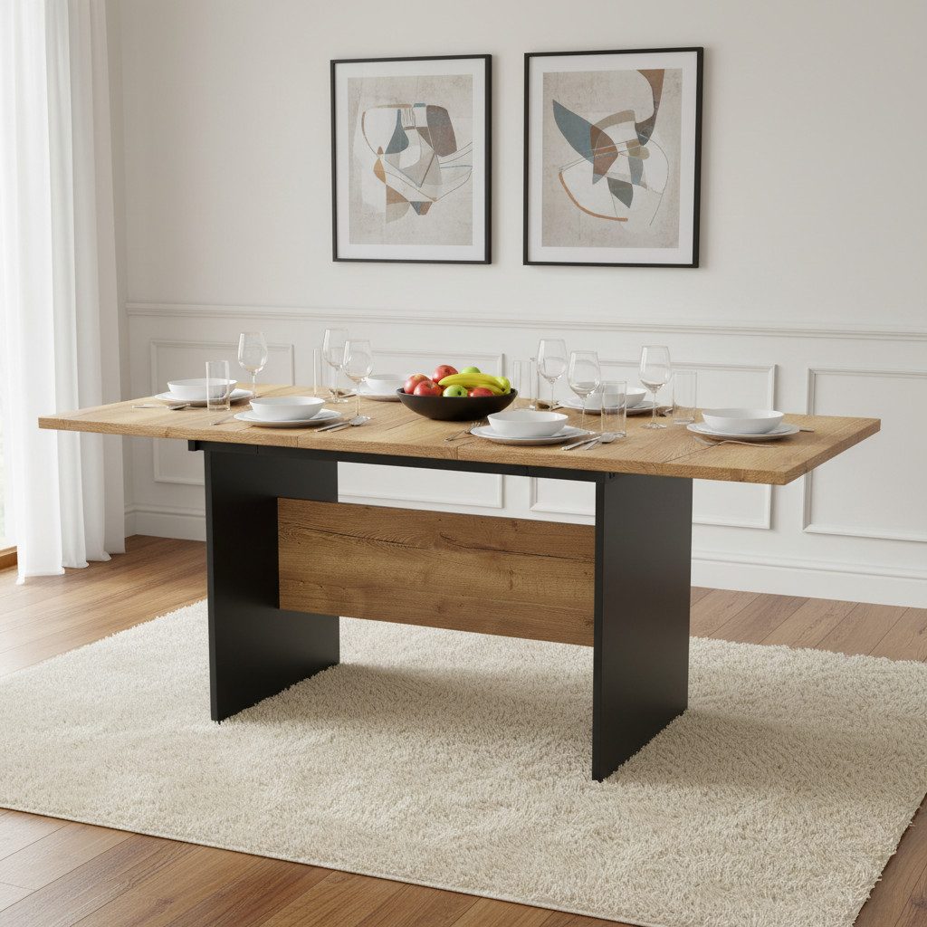 Flieks Esstisch (erweiterbare Tischplatte 140-180cm, 1-St., 1 Tisch), ausziehbar Küchentisch rechteckig Schreibtisch Arbeitstisch holzfarbe