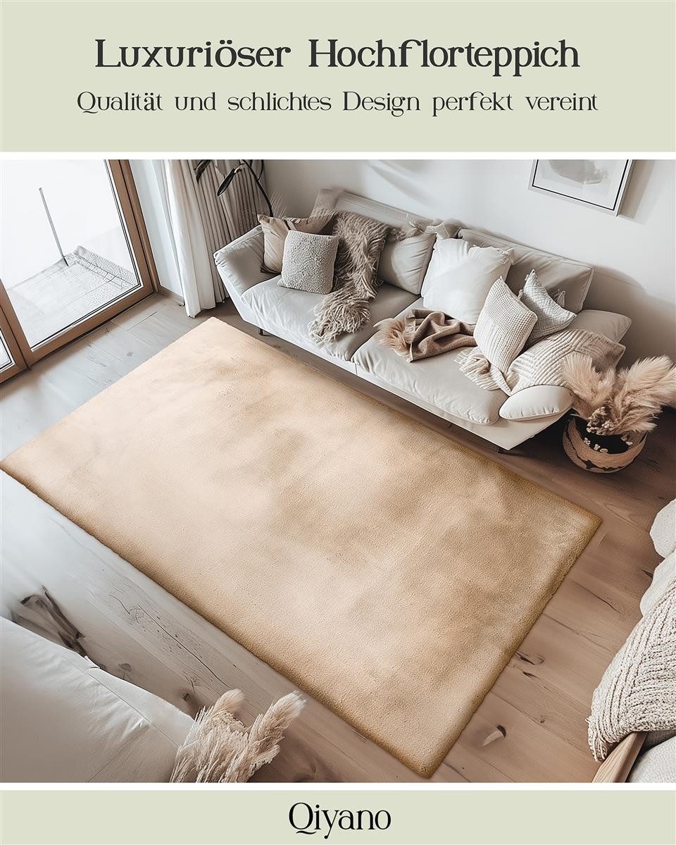 Qiyano Teppich Hochflorteppich Wanga 100 Beige 120 x 170 cm, Rechteckig günstig online kaufen