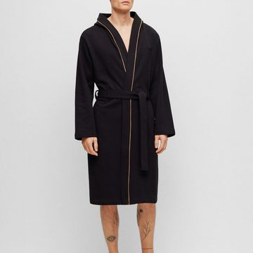 BOSS Morgenmantel Iconic Hooded Robe, knielang, Baumwolle, mit Bindegürtel, Bindeverschluss, mit aufgedrucktem Markenschriftzug am Rücken