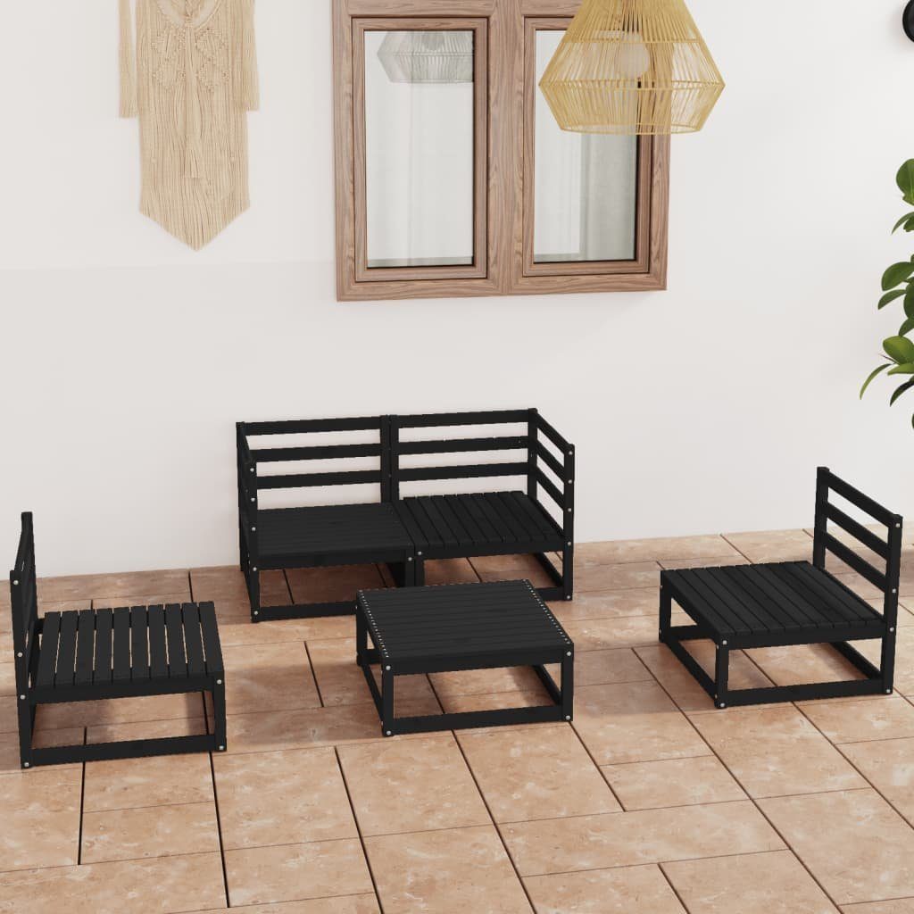 vidaXL Gartenlounge-Set 5-tlg. Garten-Lounge-Set Schwarz Massivholz Kiefer, (1-tlg)