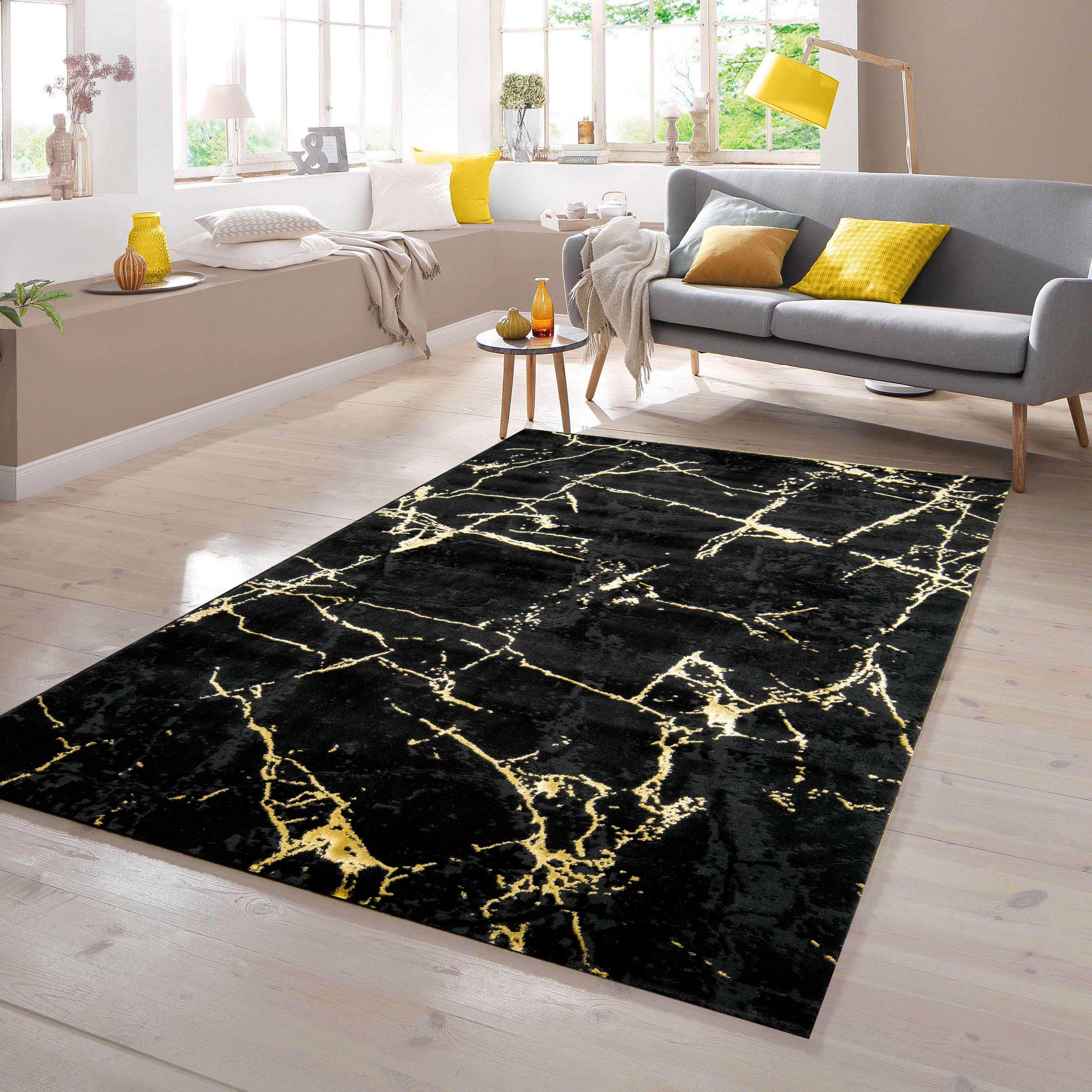 TeppichHome24 Teppich Teppich Design Wohnzimmerteppich Marmor Optik in schw günstig online kaufen