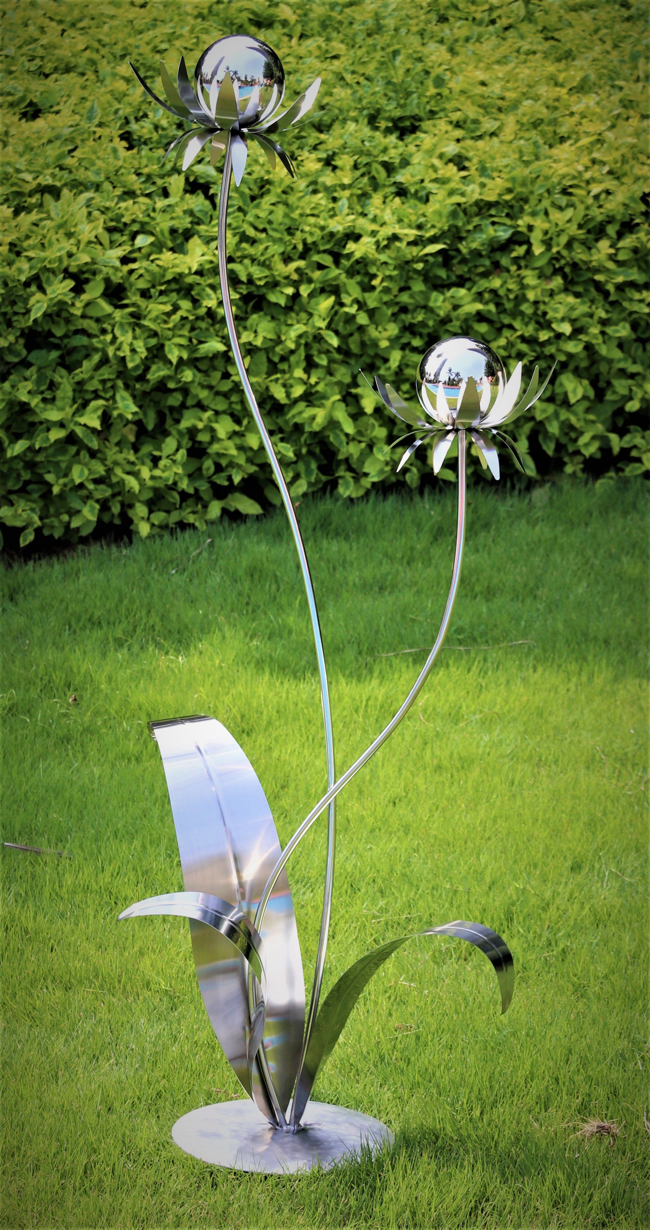 Jürgen Bocker - Gartenambiente Gartenstecker Blume Milano 120 cm Kugel Edelstahl poliert mit Standfuß Deko Garten