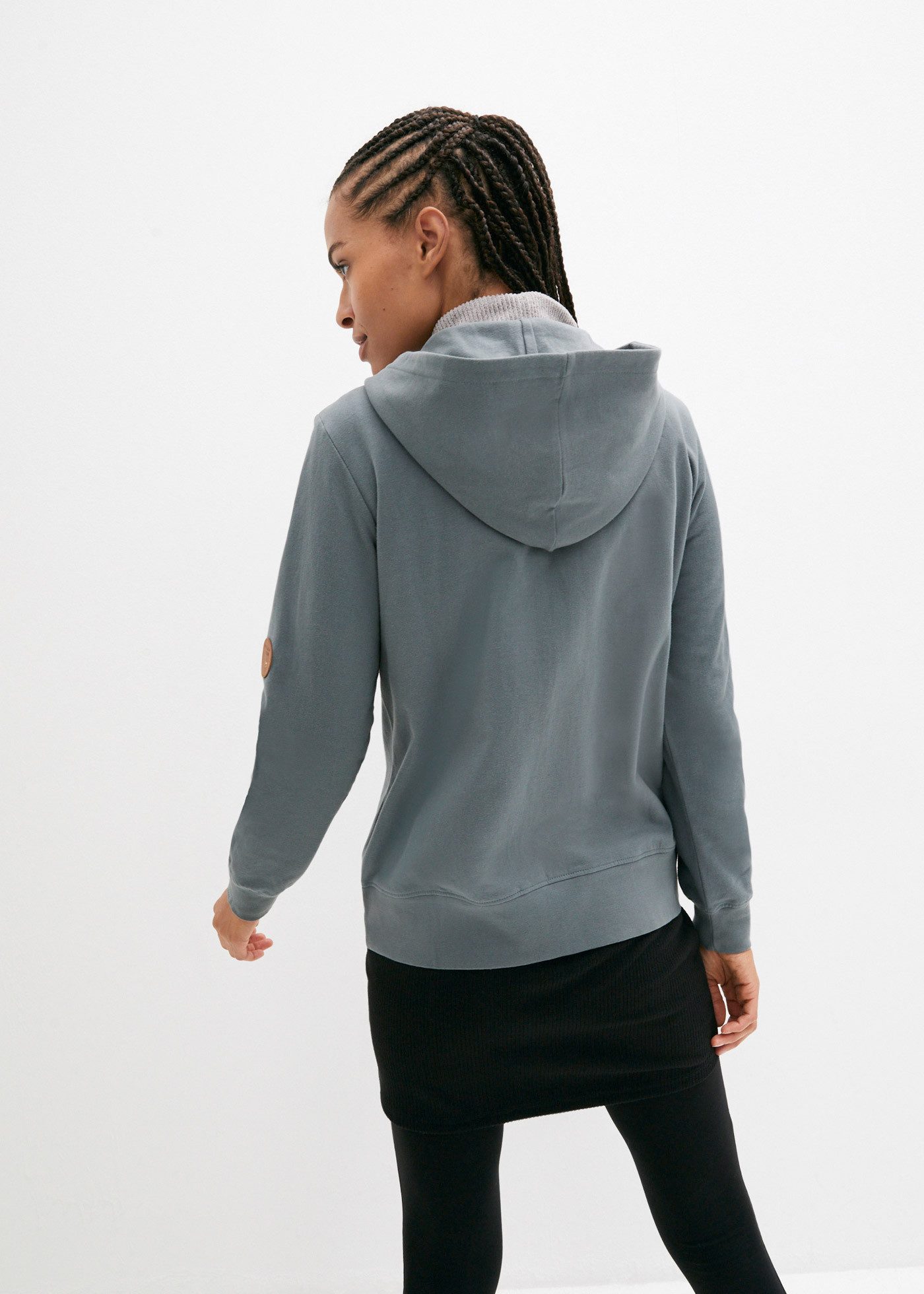 bonprix Kapuzensweatjacke mit Kapuze, mit Kängurutaschen, aus Baumwolle, mit Reißverschluss