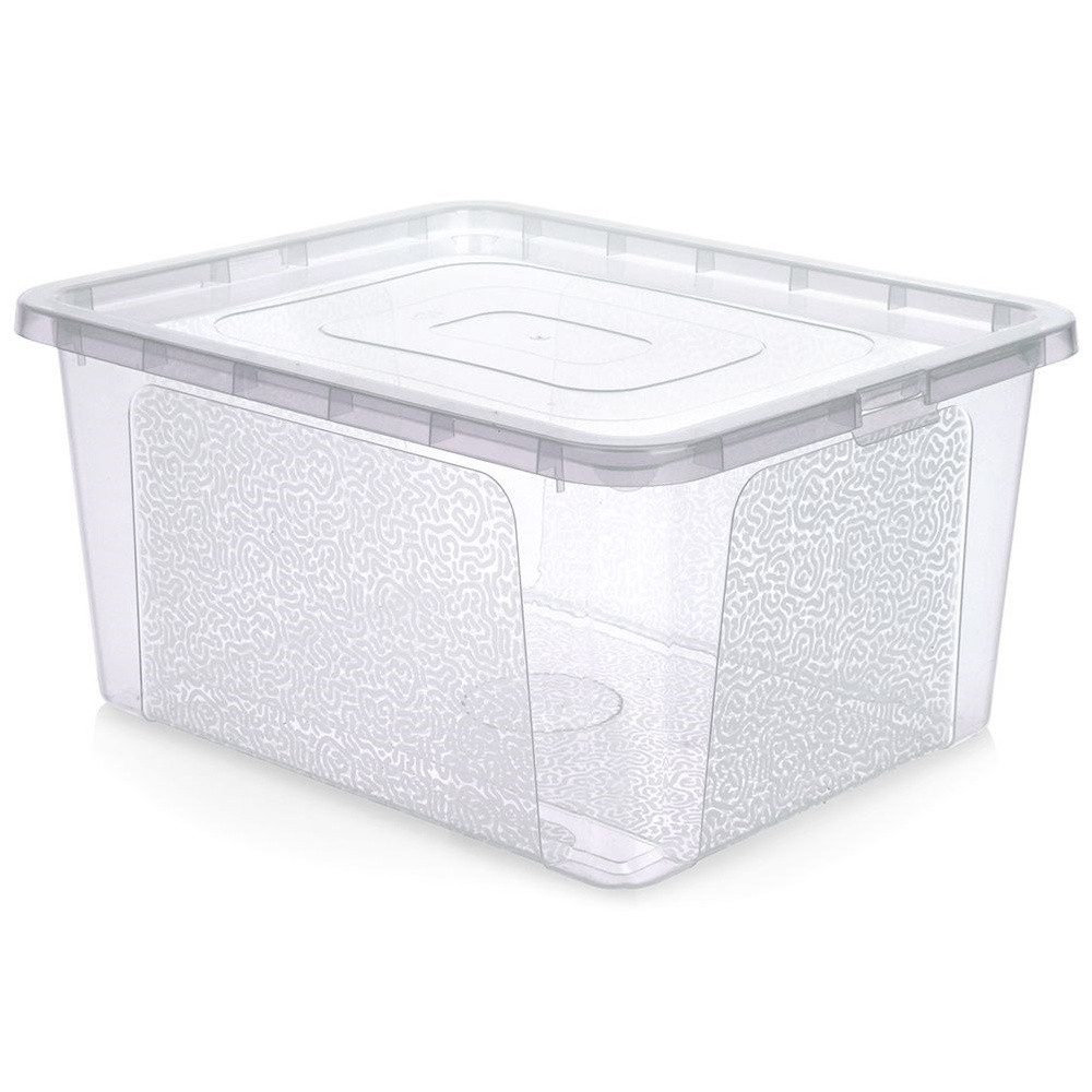 Vilde Aufbewahrungsbox mit Deckel 20L transparent mit Klickverschluss, stapelbar, mit Muster, rechteckig
