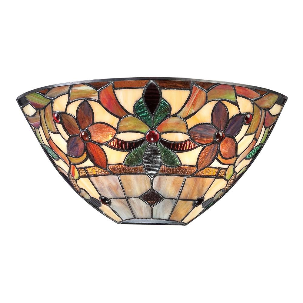 Elstead LIGHTING Wandleuchte, Leuchtmittel nicht inklusive, Wandleuchte Lampe Tiffany-Glas Metall Flurlampe Vintage Bronze B 36,8