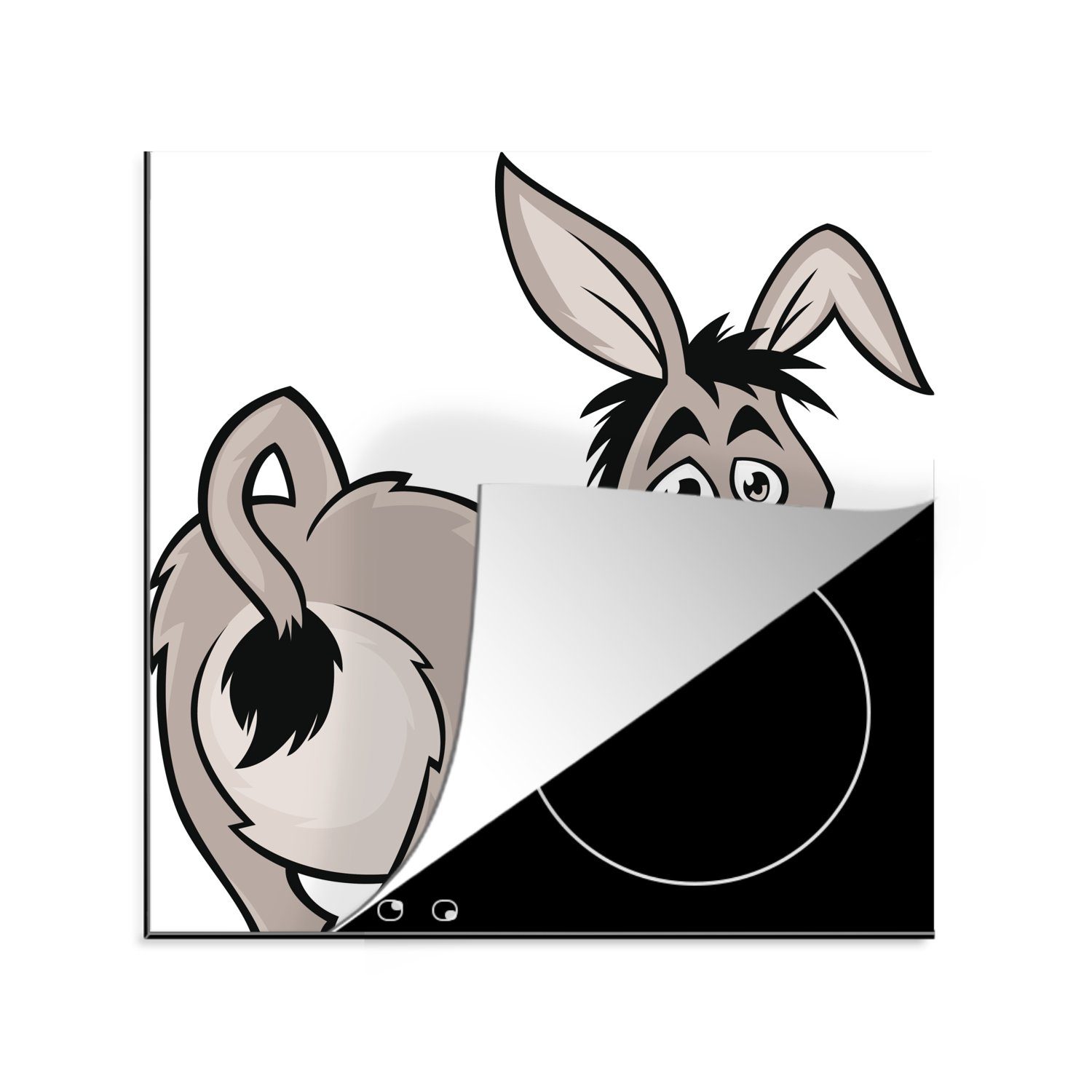 MuchoWow Herdblende-/Abdeckplatte Cartoon-Illustration eines Esels, Vinyl, (1 tlg), 78x78 cm, Ceranfeldabdeckung, Arbeitsplatte für küche