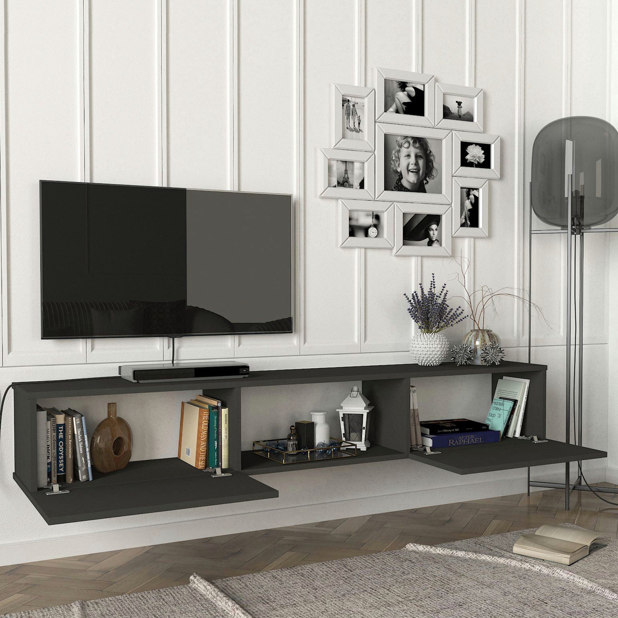 en.casa Lowboard, »Paltamo« Fernsehschrank 180x31x29,5cm Anthrazit