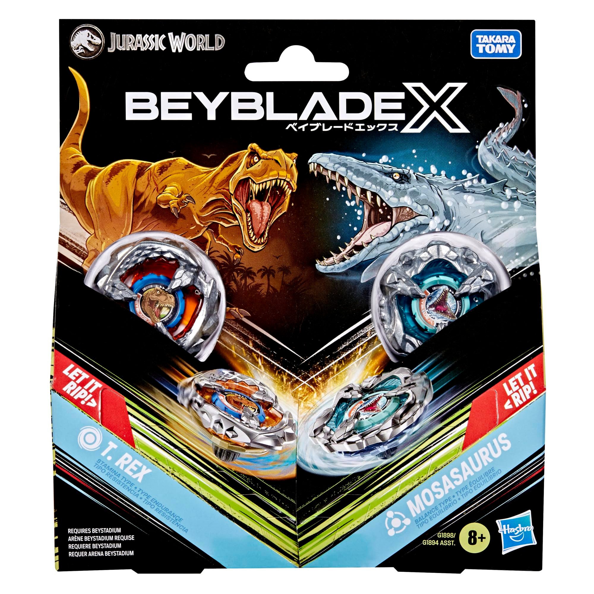 Hasbro Kreisel Beyblade X Jurassic World T. Rex vs. Mosasaurus, Kreisel-Set aus Jurassic World