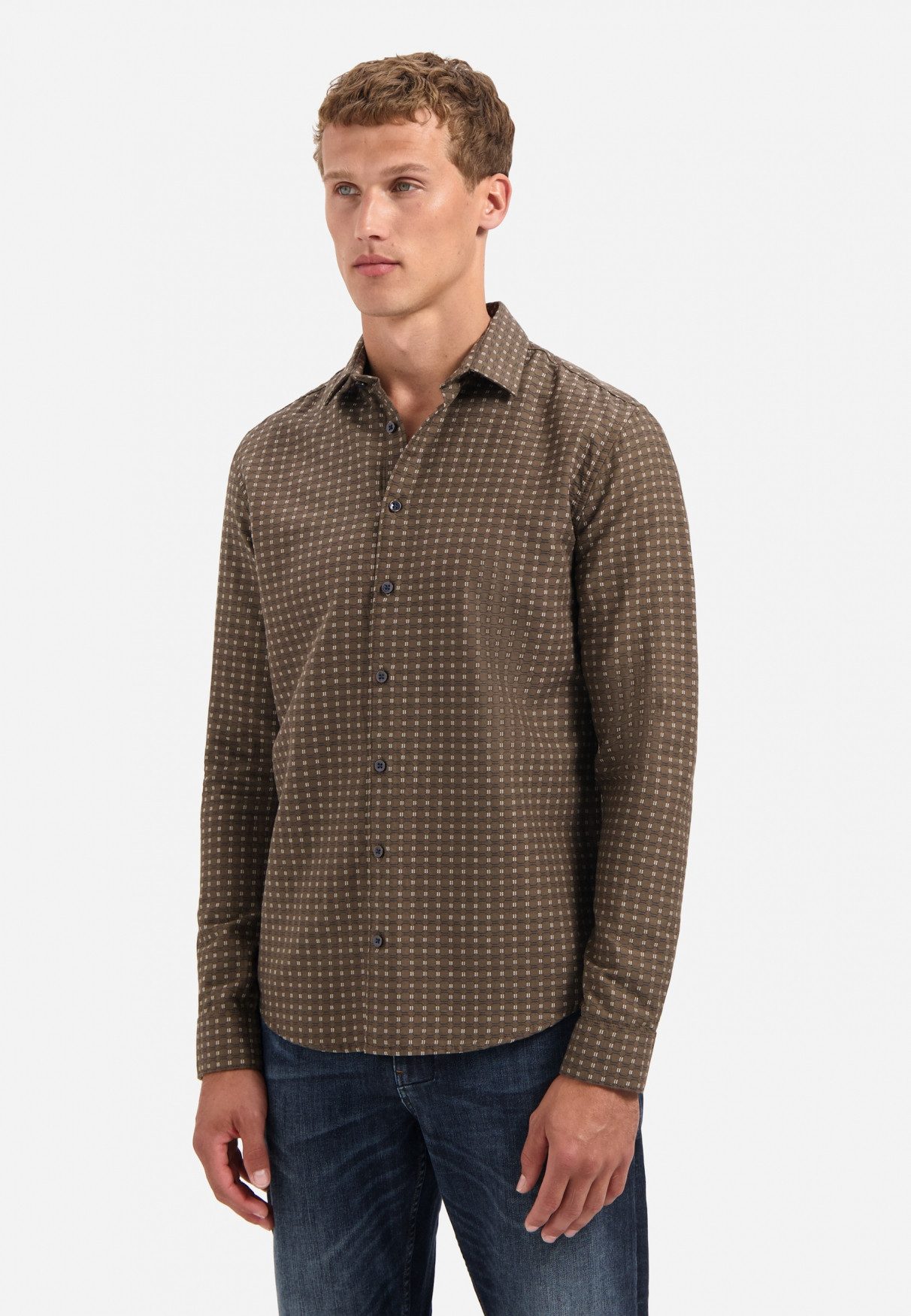 NO EXCESS Langarmhemd No Excess Gewebtes Jacquard-Hemd Shirt Mini Jacquard