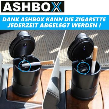 MAVURA Aschenbecher ASHBOX Auto LED Aschenbecher mit Deckel LED-Licht für Getränkehalter, Universal Selbstlöschend Sturmaschenbecher Windaschenbecher [2er Set]