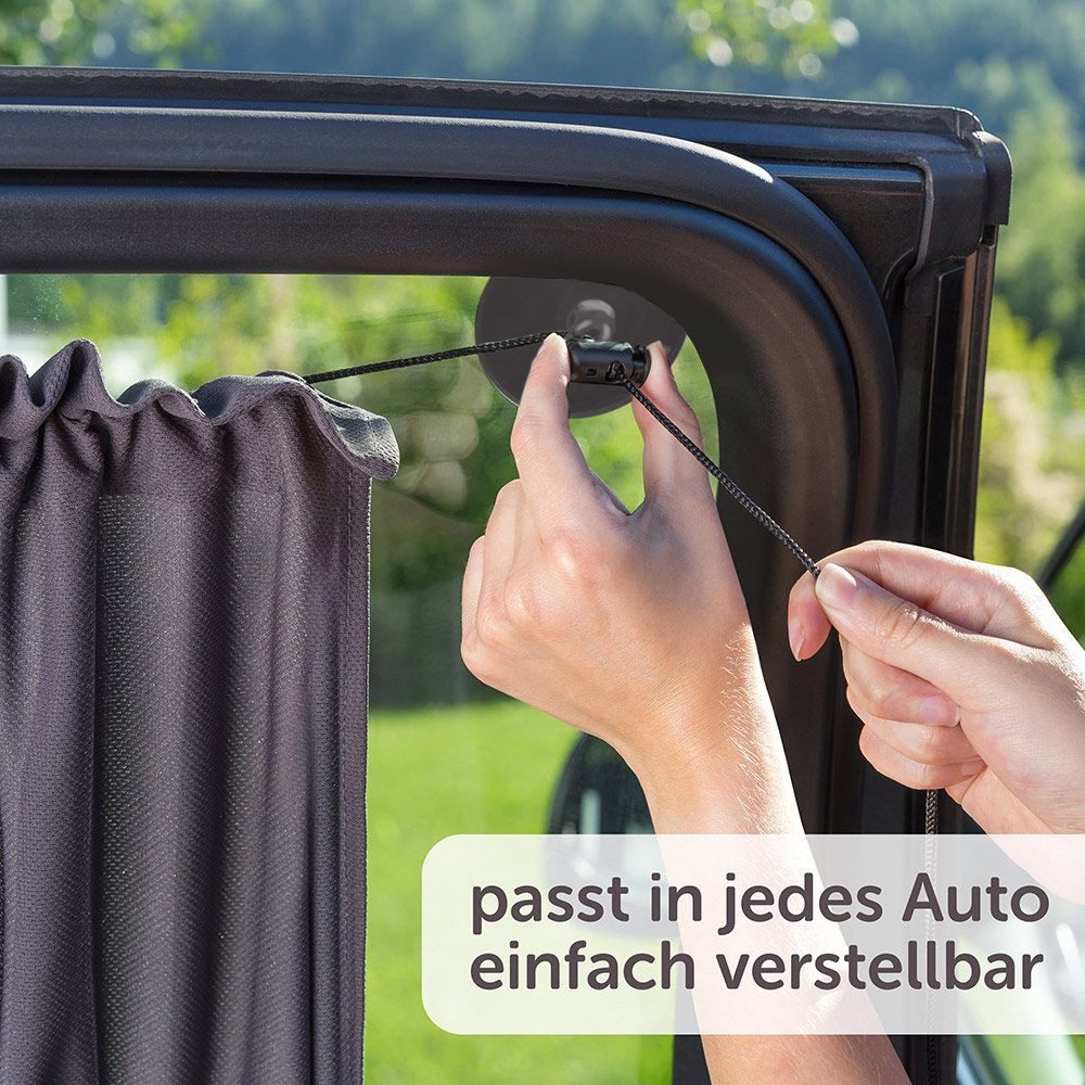 Zamboo Sonnenschutz Slide & Shade - Dunkelgrau, 2 x Sonnenschutz für Auto Seitenscheibe mit Vorhangfunktion UV-Schutz