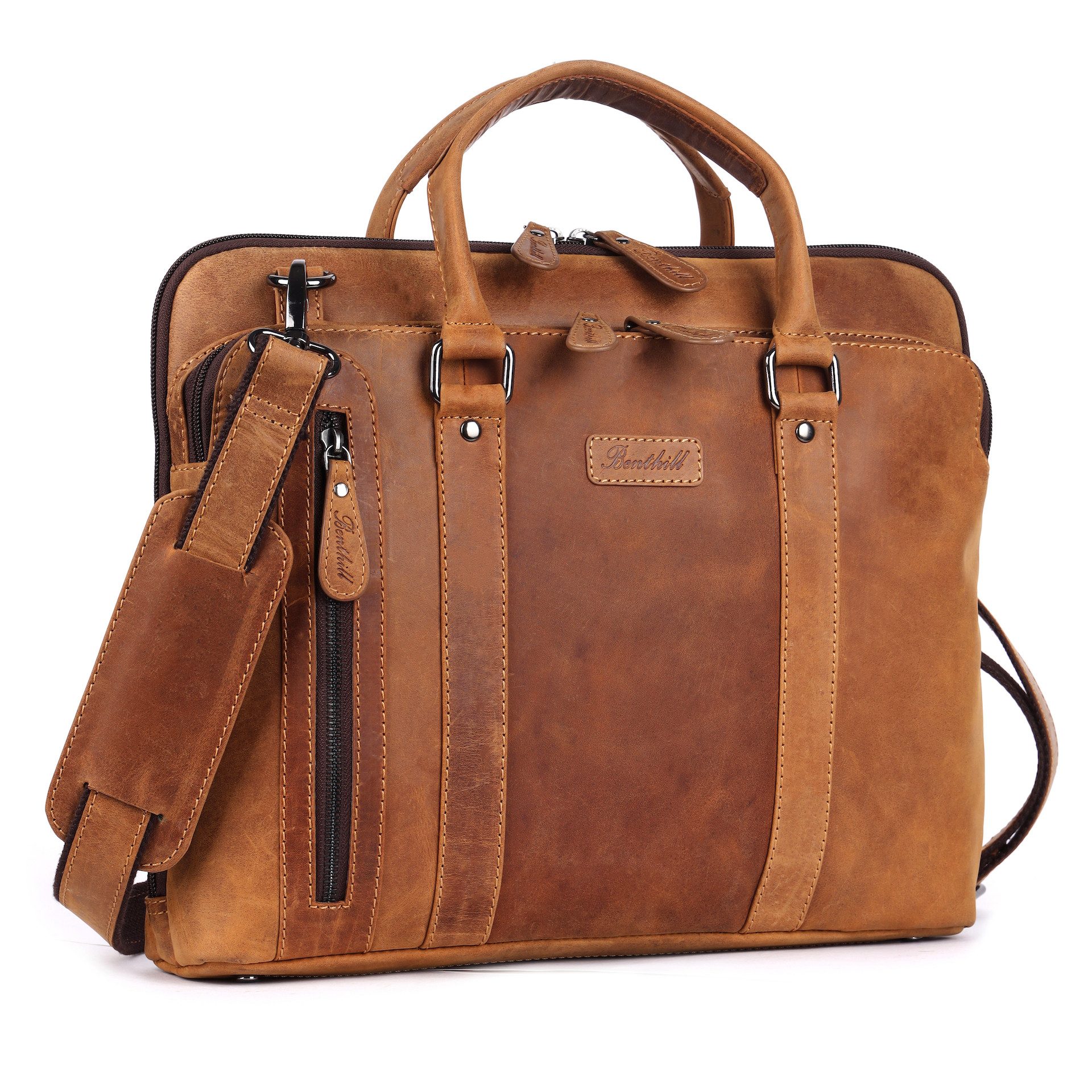 Benthill Aktentasche Echt Leder Laptoptasche Notebooktasche Umhängetasche Laptoptasche, Schultergurt / Umhängegurt Reißverschlussfach