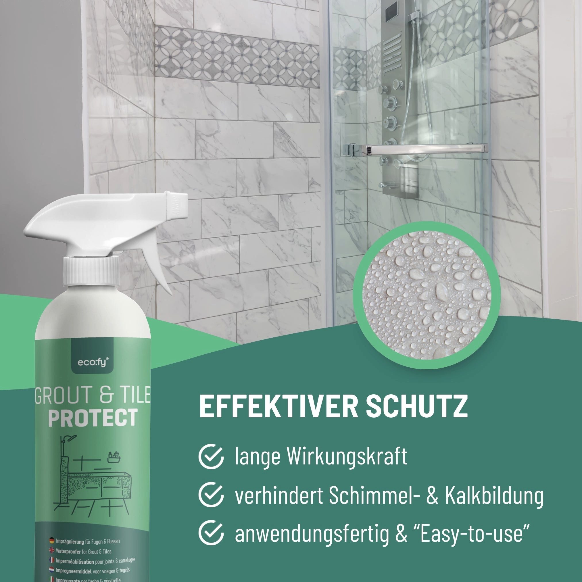 eco:fy Fliesen & Fugen Imprägnierung Imprägnierspray (1 St), Starker Schutz vor Wasser, Schimmel und Schmutz