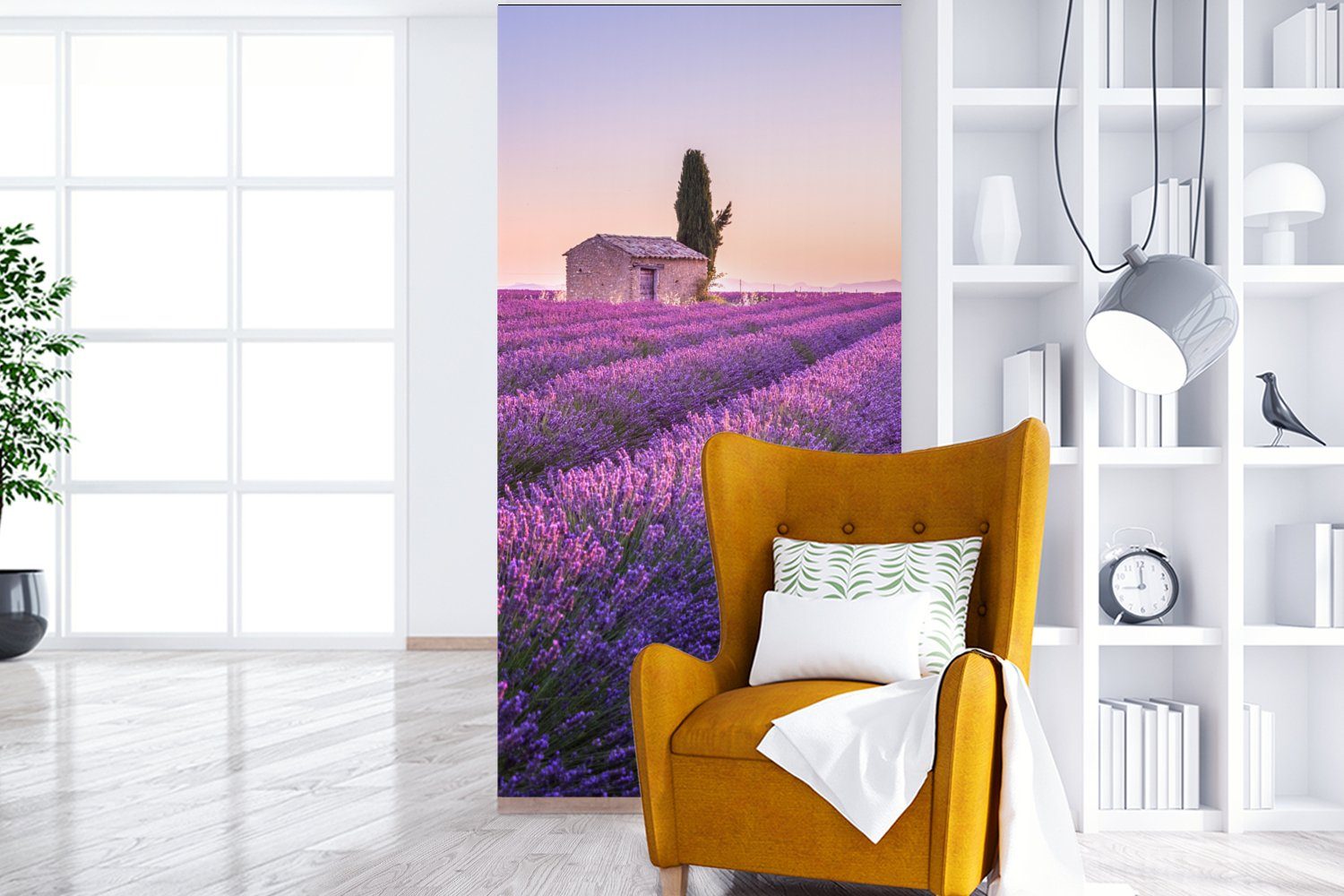 Vliestapete Blumen, (2 Lila MuchoWow - St), - Fototapete bedruckt, Fototapete Schlafzimmer Küche, für Sonnenuntergang Wohnzimmer - Lavendel Matt,