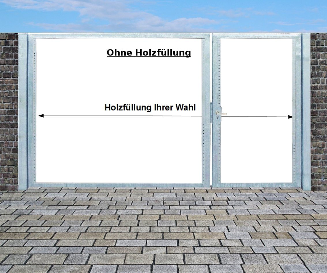 SRM Design Zaundoppeltür Einfahrtstor Qas Tor Verzinkt Ohne Holzfüllung 2-flügelig 300x180cm