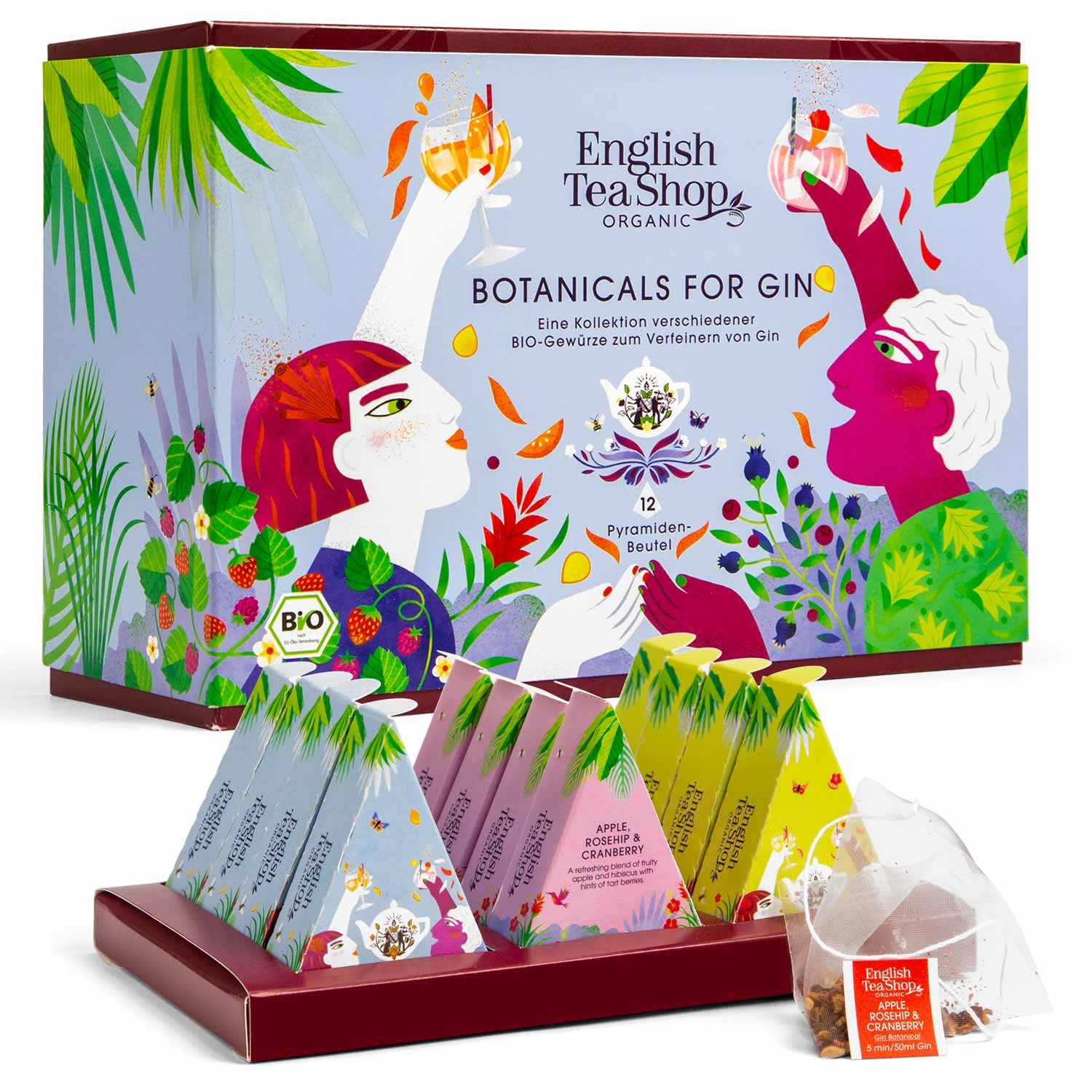 English Tea Shop Tee Botanicals for Gin Set, 3 versch. Gewürze, BIO, 12 Pyramidenbeutel, 3 verschiedene BIO-Gewürzmischungen..