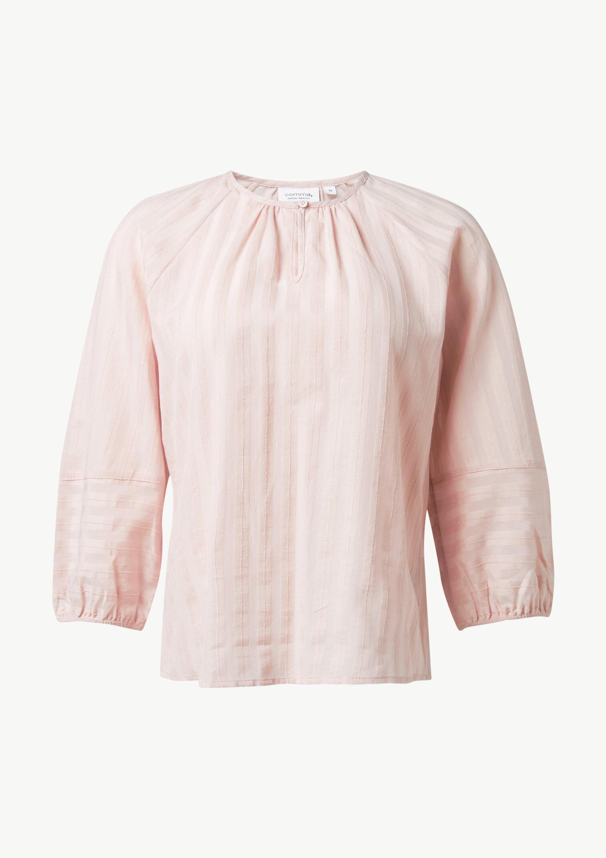 comma Kurzarmbluse Bluse Tunika-Bluse aus Streifen-Jacquard