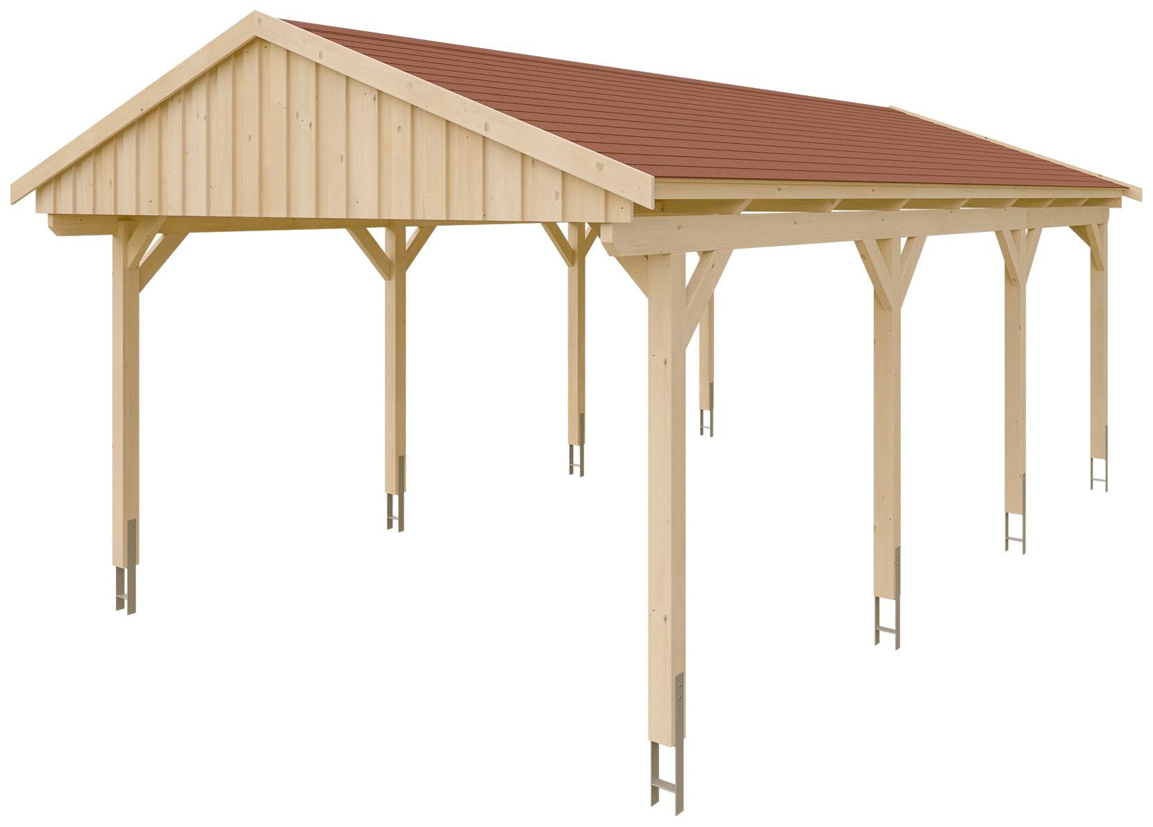 Skanholz Einzelcarport Fichtelberg, mit 379 cm, Schindeln cm 423x808 Einfahrtshöhe, BxT: roten