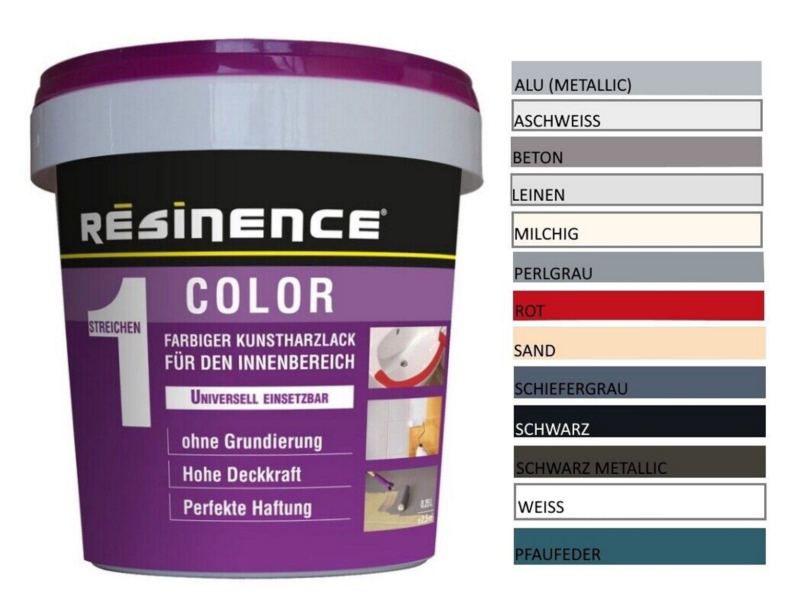 Resinence Lack 250/500 ml Kunstharz Lack für den Innenbereich Resinence Color, Zweikomponenten-Epoxidharz, Wasserbasis, wasserfest, hitzebeständig Pfaufeder