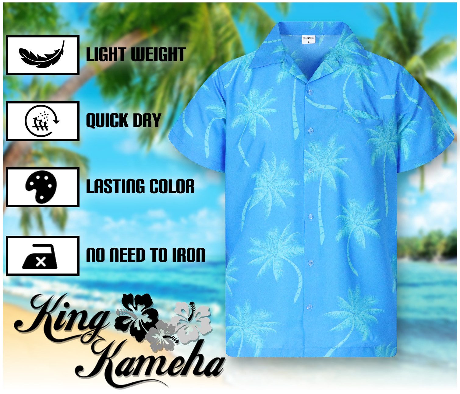 King Kameha Hawaiihemd Palmshadow Funky Hawaii-Hemd Kurzarm Front-Tasche Stylish Unisex