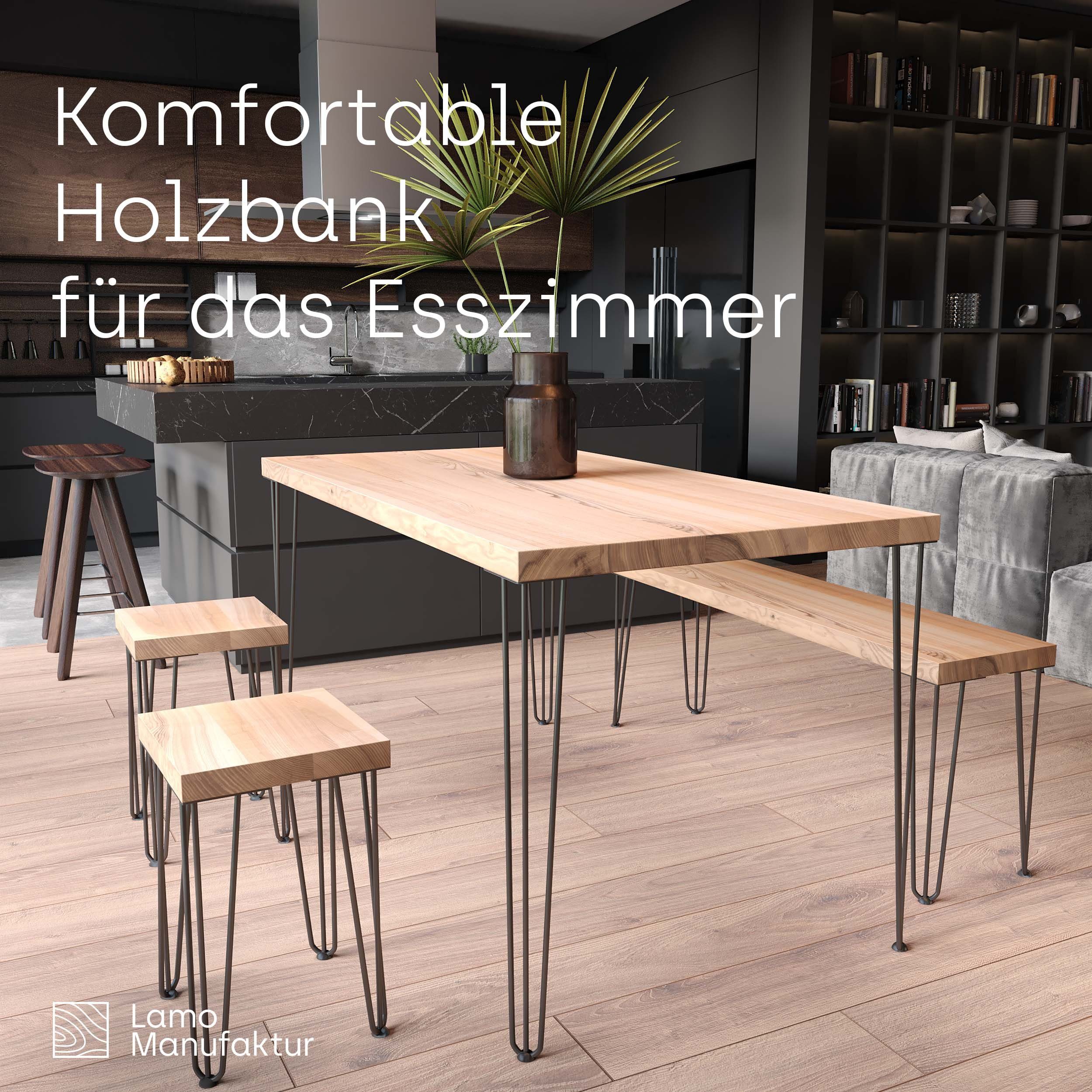 5-Teilig), Essbank Manufaktur mit Rohstahl Klarlack Massivholzplatte Natur (Komplett-Set, | stake LAMO Sitzbank LSB 40mm