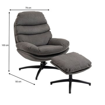 CARO-Möbel Relaxsessel, Relaxsessel mit Hocker Polstersessel Wohnzimmer Fernseh Metall Stoff M